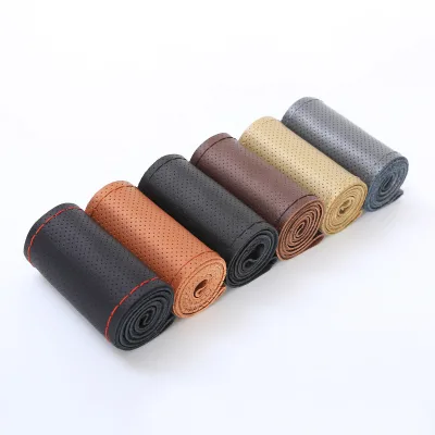 Leather Luxury 4-Spoke Car Steering Wheel Cover Cowhide Hand-Stitched Universal All Seasons