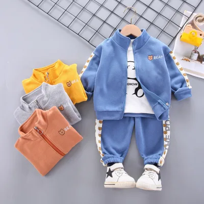 Autumn Collection Boys Three-Piece Sportswear Coat Set-Small Medium-Size Long Sleeve Cardigan Zipper Shirt Wholesale Clothing