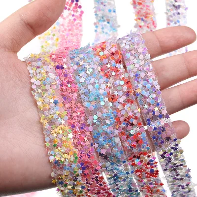 Stars Sequins Tape Lace Colorful Pentagonal Diamond Strap Adhesive Ribbon for Shoe Bag Hair Accessory