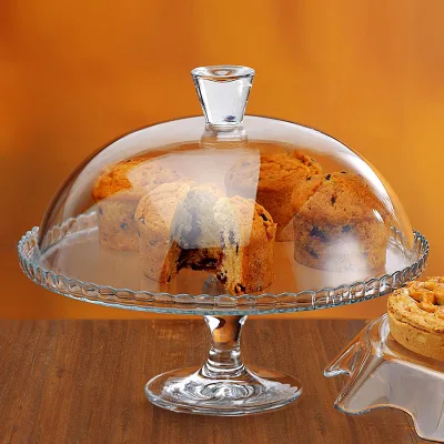 Hot Sales Glass Cake Display Glass Plate Buffet Cake Snack Display Stand With Dome