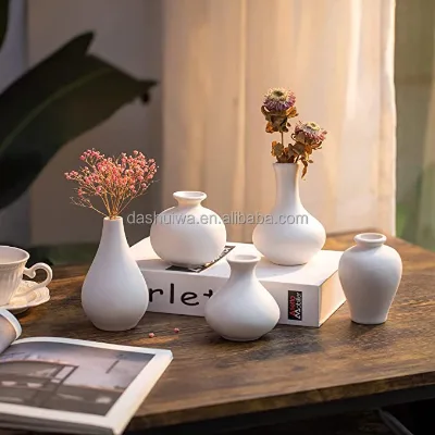 Vase Set Rough Pottery Vase Modern Tabletop Centerpieces White Matte Small Ceramic Bud Vases for Home Decor