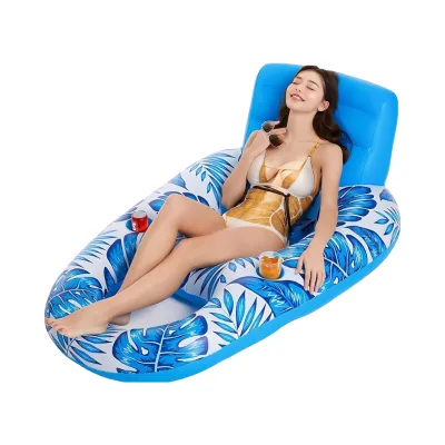Adult Large Floating Chair with Backrest and 2 Cup Holders, Inflatable Maple Leaf Swimming Pool Raft