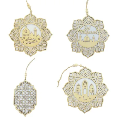 New Arrival Eid Mubarak Ramadan Decorations Wooden Hanging Pendant Plaque Sign Islam Decoration