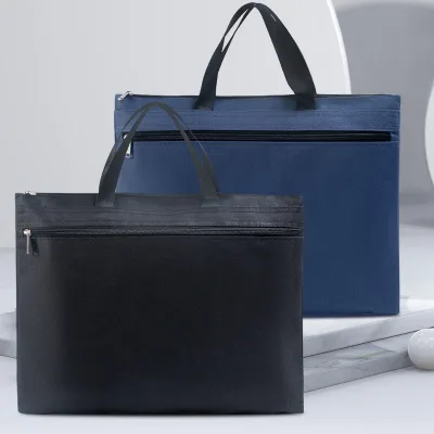 Custom Logo Portable Document Bag with Handle Oxford Waterproof Briefcase File Notebook Carry Zipper Pouch Office Tota Bag