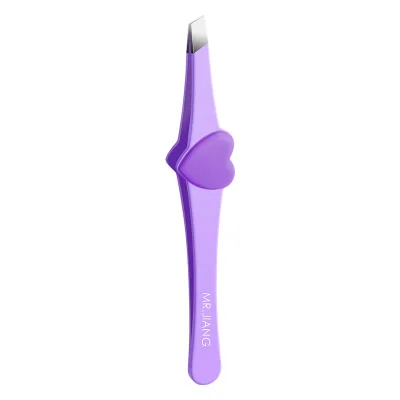 Cute Heart-Shaped Grip Slant Tweezers Stainless Steel Precision Eyebrow Plucking Tool with Soft Silicone Handle for Comfort