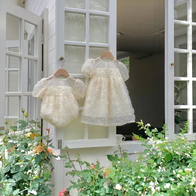 2024 Summer Baby Princess Climbing Dress 100 Days Old Romper Girl Baby Rose Gauze Dress