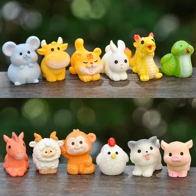 The Twelve Chinese Zodiac Signs Doll Micro Landscape Figurine 3D Miniature Fairy Garden Decoration