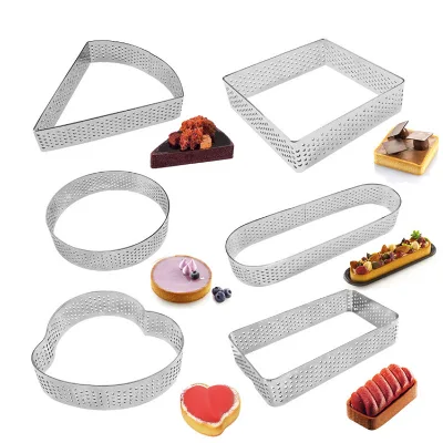 Mini Tart Ring Tartlet Mold Round Triangle Square Oval Small Circle Cutter Pie Ring Heat-Resistant Perforated Cake Mousse Molds