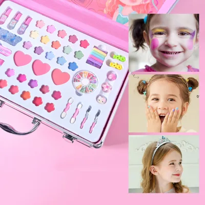 OEM Non-Toxic Cute Kids Makeup Toy Travel Case Full Cosmetic Bundle for Girls Lockable Storage Box Ideal Birthday Present Gift