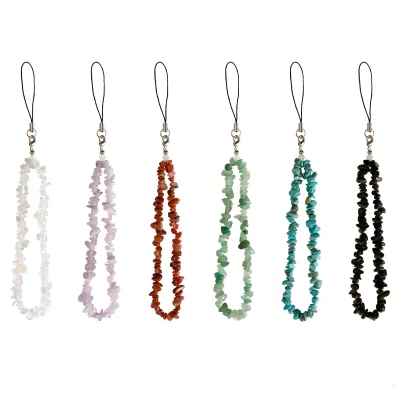 Handmade New Universal Crushed Gemstone Gravel Mobile Phone Strap Wrist Bracelet Lanyard for Cell Phones Cameras Key Chains
