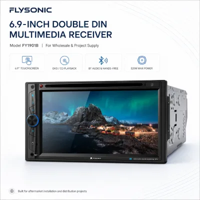 Flysonic 6.9 Inch Double Din Car Stereo DVD Player Touch Screen Car Radio BT Handsfree USB SD AUX Mirror Link Rear Camera Input