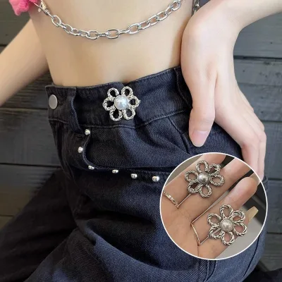 PDANY Custom Logo Zinc Alloy Plating Adjustable Flower Brooch Women Jean No Sewing Detachable Tighten Pant Waist Button