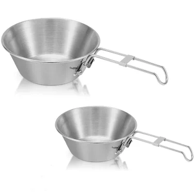 Outdoor Lightweight Camping Sierra Cup Food Grade 304 Stainless Steel Bowl with Scale and Fordable Handle