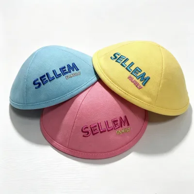Wholesale High Quality Linen Jewish Kippah Yarmulka Letters Custom Logo Breathable Fabric Sublimation Printed
