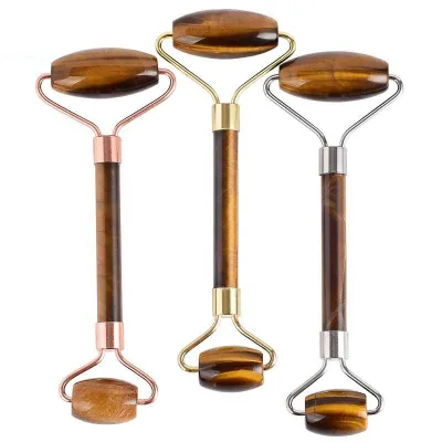 Custom Logo Natrual Tiger Eye Stone Face Roller Massager Brown Jade Face Roller Best Seller Skin Tightening Facial Jade Roller