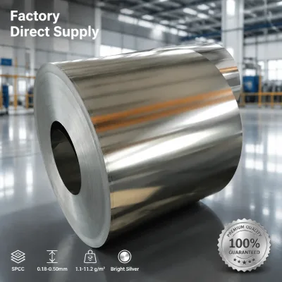 T2.5 Tinplate Sheet SPCC Bright Silver Finish in 0.18-0.50mm Thickness, 700-1050mm Width and 1.1-11.2 G/m2 Tin Coating.