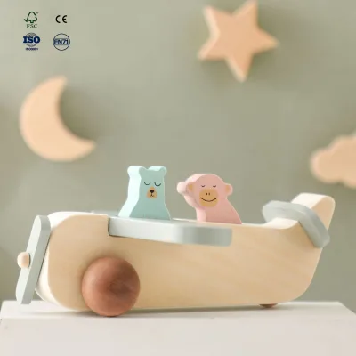 Wooden Airplane Push Slide Toy  Multifunctional Early Learning Toy for Toddlers Hand-Eye Coordination Training
