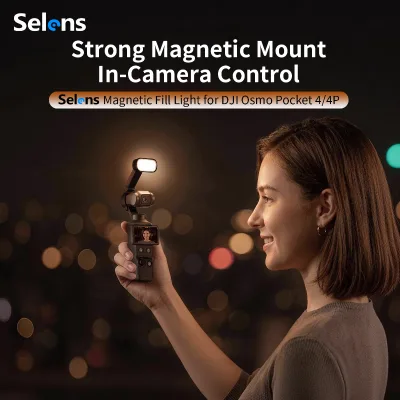 Selens 180° Adjustable 3 Level Color Magnetic Fill LED Video Light for DJI Osmo Pocket 4 4P Gimbal Vlog Selfie Accessories