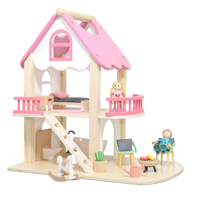 Mini Doll House Small Pink Portable Nordic Castle Princess House Nordic Wood Doll House for Girls