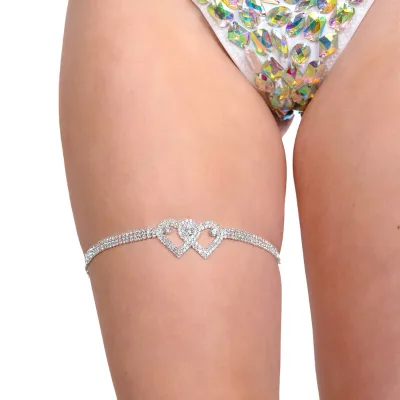 Explosive Multi-row Double love Leg Loop Body Chain Jewelry Fashion Sexy Rhinestone Thigh Chain