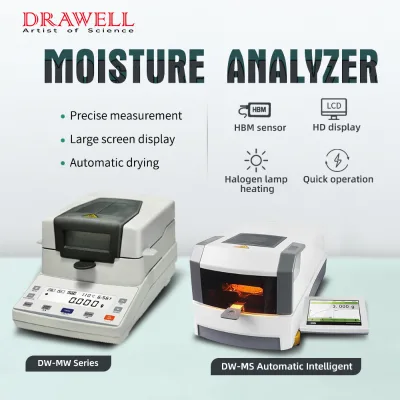 Drawell Halogen Moisture Analyzer DW-MW Series 40 to 199°C LCD Display Optional Printer/Grinder/USB Moisture Analyzer