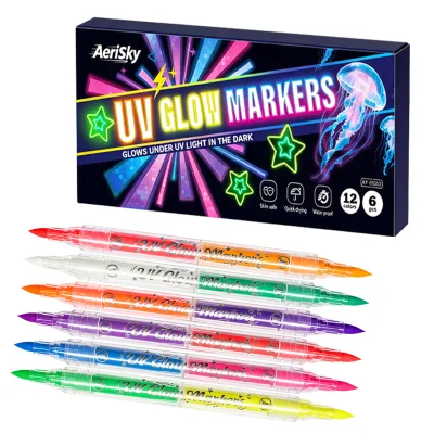 Halloween Party Glow Party Tattoo Pens Washable UV Temporary Body Markers Factory Sale UV Fluorescent Temporary Tattoo Pen Bulk