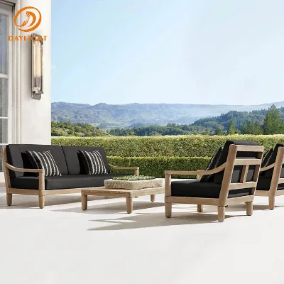 Solid Teak Wood Outdoor Furniture Set Patio Conversation Lounge Set Curved Arm Sofa with Coffee Table for Garden Villa Resort