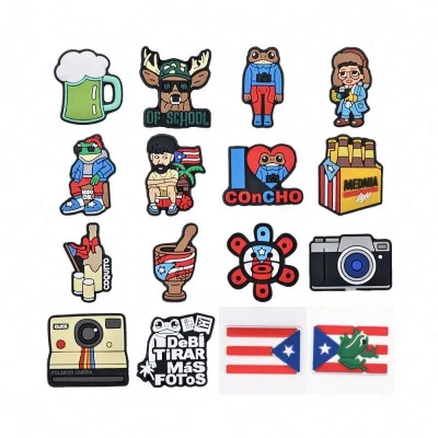 Wholesale Puerto Rico Styles Shoe Charms Camera Flag Frog Shoe Decoration Charms for Beach Clog Sandals