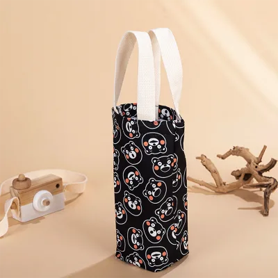 Cartoon Patterned Protective Sleeves for Water Cups Fashion Style Handheld Canvas Milk Tea Thermos Cup Bags Folding Style