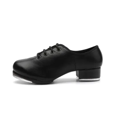 Tap Dance Shoes Soft Soles Faux Leather Cowhide Genuine Leather Black Non-Slip Flat Heel Low-Top Comfortable Fatigue-Free Unisex