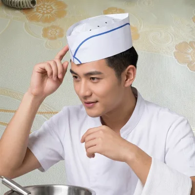 Custom Disposable Non Woven Chef Hat Paper Forage Caps Red Blue Black Stripe Use for Restaurant
