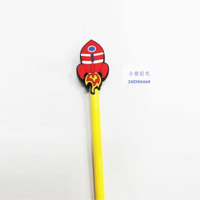 Cartoon Promotional Kids Gifts Personalized Design Logo Rocket and Rocket 2d 3d Soft Pvc Rubber Pencil Toppers