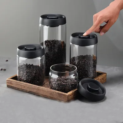 Coffee Bean Storage Container Airtight Lid with Press-Down Vacuum Sealed Borosilicate Glass Dry Food Storage Box