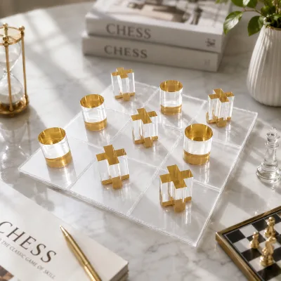 Transparent Acrylic Cross Shaped Contemporary Design Chess Set for Birthday Puzzle Light Luxury Home Decor Ornaments