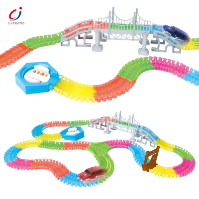 Chengji Toy Car Track Flexible Rubber Pvc Race Track Cool Diy Assembly High Speed Electric Glow in Dark Racing Car with Track