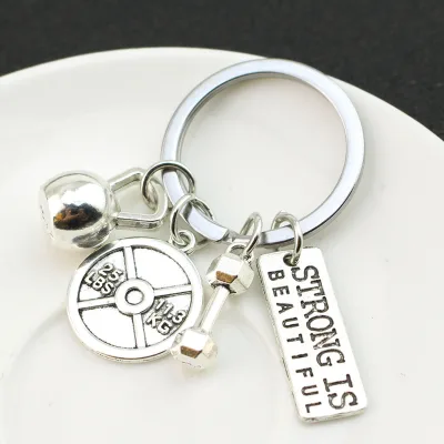 Popular Fitness Equipment Dumbbell, Barbell, Kettlebell Keychain for Men and Women, Couple Key Ring Pendant