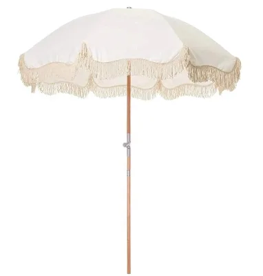 RPET Outdoor Wooden Patio Beach Umbrella With Tassels