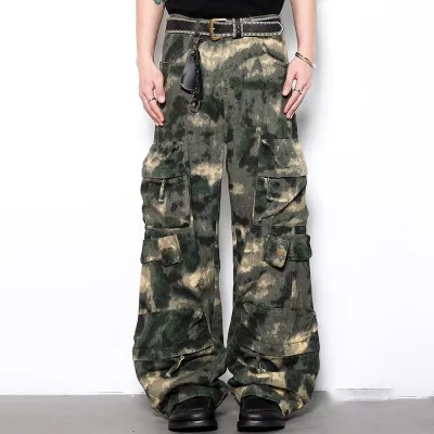 Best Quality Custom Men Loose Camouflage Pants Baggy Cargo Pants Men's Heavyweight 100% Cotton Loose Camouflage Baggy Pantt