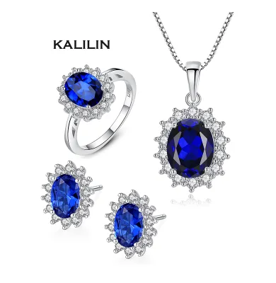 7*9mm Oval Sapphire Zircon Jewellery Jewelry Set Gifts for Women Gift Sets 925 jewelry set
