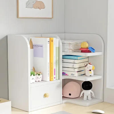Home Tabletop Letter Storage Shelf Wood Color Office Desk Organizer Rack with a Drawer