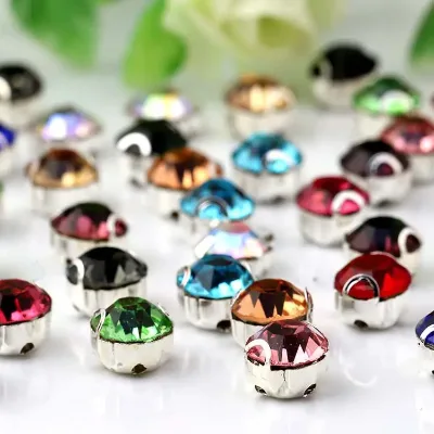 Sewing Clear Glass Applique Flat Back Sew on Crystal Stones Silver Claw Loose Rhinestone for Needlework Crafts
