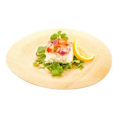 Natural Bamboo round Wooden Plate Versatile Disposable Snacks Plate for Stylish Serving & Decorative Presentations