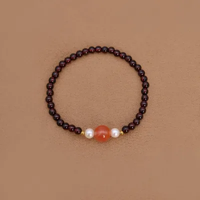 Exclusive Original Design Natural Garnet Nan Hong Agate Genuine Freshwater Pearl Multi Gemstone Bracelet Luxury Collection