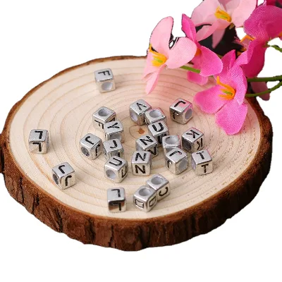 Wholesale 6mm Square Gold Silver Acrylic Letter Alphabet Beads for Jewelry Making Deai Gems ALA11076CU