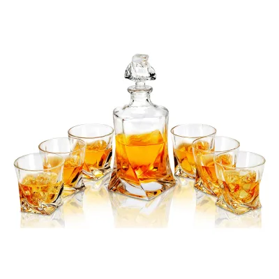 Crystal Fashioned Cocktail Glass and Whisky Decanter 7-Piece Whiskey Gift Set