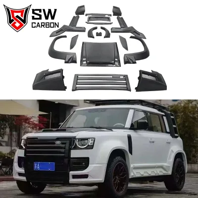 Wide Body Kit for Land Rover Defender 90 110 FRP Front Bumper Hood Grille Side Skirts Fenders Auto Accessories 2020+