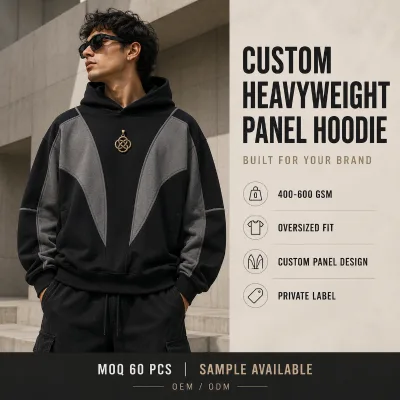 Custom 500GSM Heavyweight Hoodie Men Oversized Panelled Streetwear Pullover Private Label OEM Clothing Manufacturer