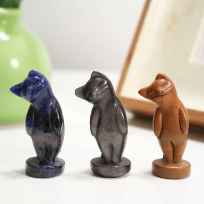 50mm Hot Sale Crystal Craft Animals Sleep Cat Rose Quartz Obsidian Mix Quartz Carving Stand Cats Figurines for Sale