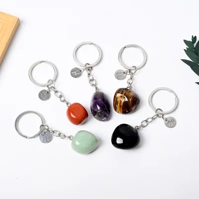 Wholesale Natural Crystal Polished Citrine Tumbled Stone Zodiac Crystal Custom Keychain for Decoration