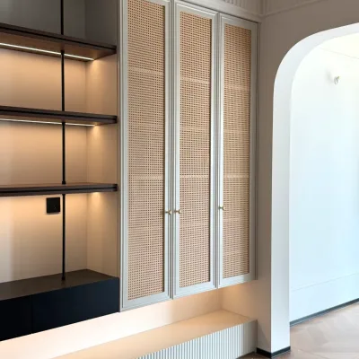 Modern Modular Rattan Cabinet Bookcase Custom Built-in Bookshelf Cane Webbing Eco-friendly Pre-assembly Library Storage Unit